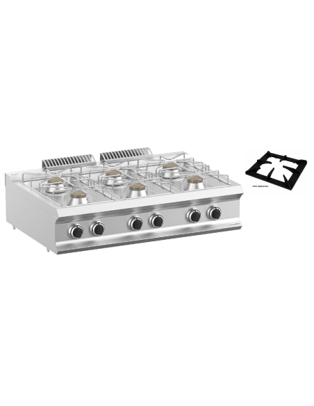 Cocina de gas profesional con 6 quemadores - Energía 6 x kW 5.5 - Cm 110 x 73 x 25 h