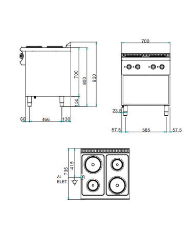 Professional electric stove with 4 round plates...