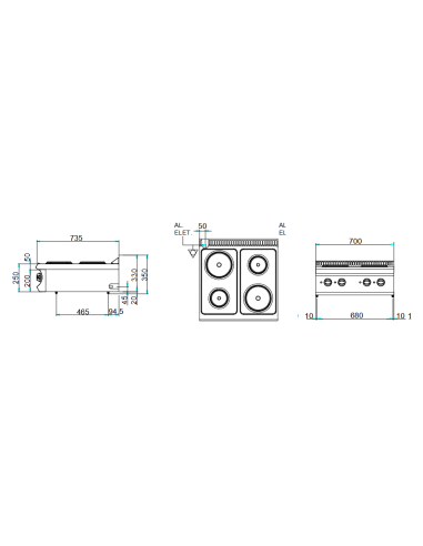 Professional electric stove with 4 round plates...