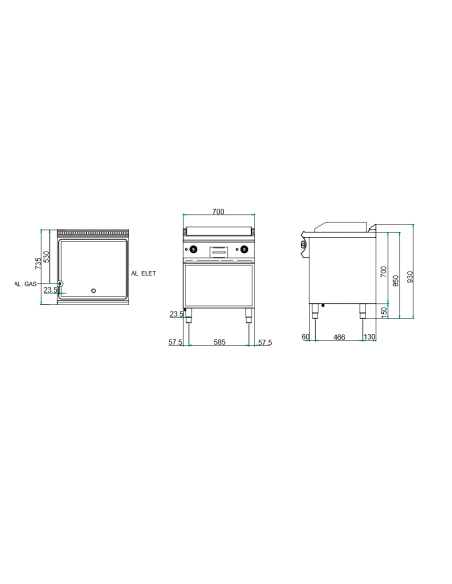 Fry top de gas profesional con placa acanalada cromada - cm 70 x 73 x 85 h