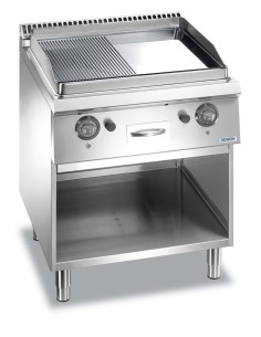 Professional gas fry top with plate 1/2 smooth 1/2 ribbed...