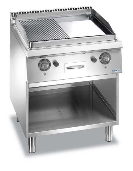 Fry top de gas profesional con placa 1/2 lisa 1/2 ranurada - cm 70 x 73 x 85 h