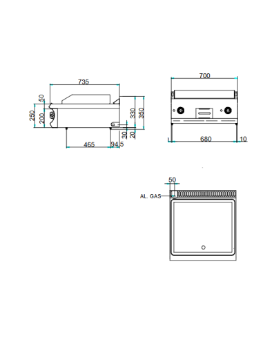 Professional gas fry top with smooth plate - cm...