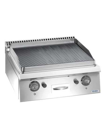 Professional gas fry top with chrome ribbed plate - cm 70 x 73 x 25 h
