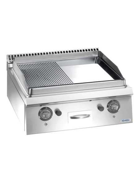 Fry top de gas profesional con placa 1/2 lisa 1/2 acanalada - cm 70 x 73 x 25 h