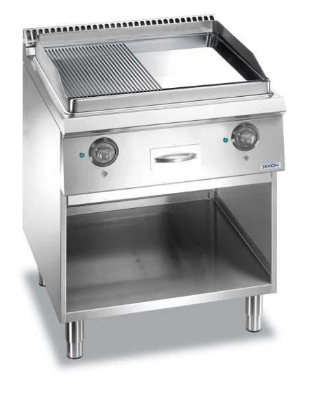 Professional electric fry top with chrome plate 1/2 smooth 1/2 striped - Cm 70 x 73 x 85 h