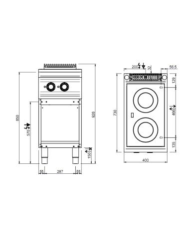 Cucina professionale in vetroceramica con 2...