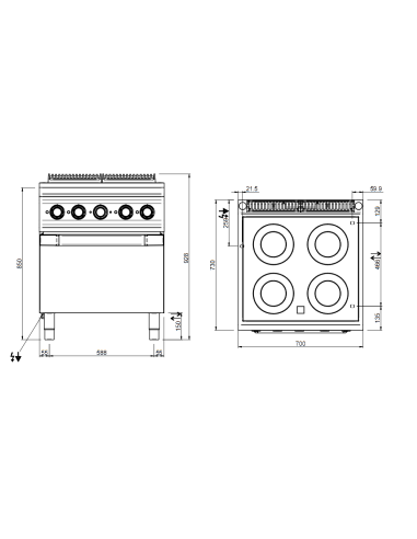 Cucina in vetroceramica con 4 zone di cottura -...