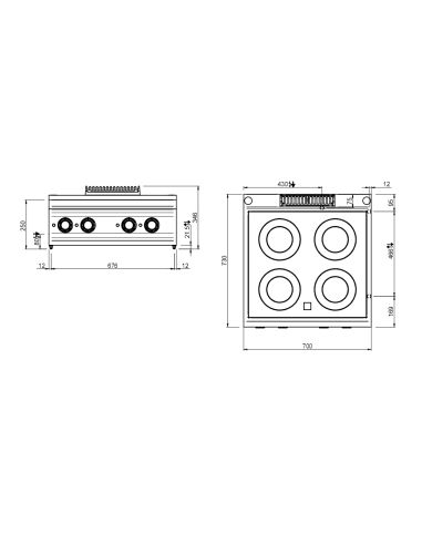 Professional glass-ceramic stove with 4 cooking...