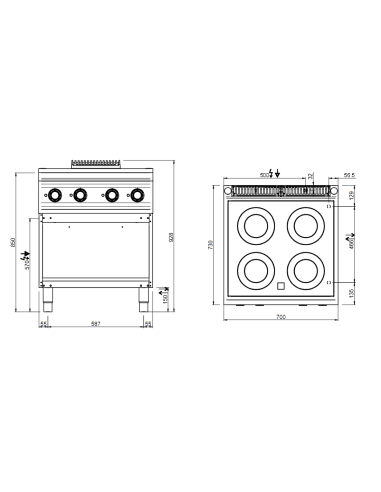 Professional induction stove with 4 inductors -...