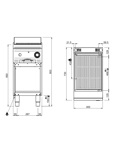 Lava stone grill - 1 cooking zone - cm 40 x 73...