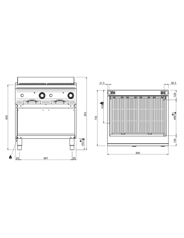 Lava stone grill - 2 cooking zones - cm 80 x 73...