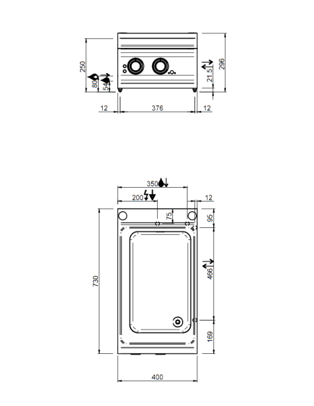 Baño maría eléctrico profesional - Capacidad bañera GN 1 - Temperatura 0° y 90°C - cm 40 x 73 x 25 h