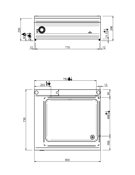 Baño maría eléctrico profesional - Capacidad bañera GN 2/1 - Temperatura 0° y 90°C - cm 80 x 73 x 25 h
