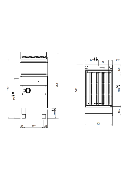Parrilla de agua eléctrica profesional - Apta para carne y pescado - Energía kW 6 - Cm 40 x 73 x 85 h