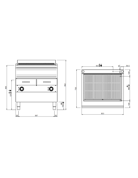 Parrilla profesional de agua a gas - Apta para carne y pescado - Energía kW 17 - Cm 80 x 73 x 85 h