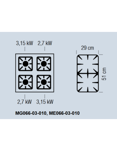 Professional gas stove with 4 burners - Power 2...