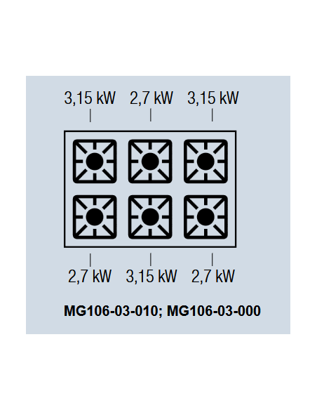 Cocina profesional de gas con 6 quemadores - Energía 3 x kW 2,7 + 3 x kW 3,15 - Horno de gas - cm 100 x 60 x 85 h