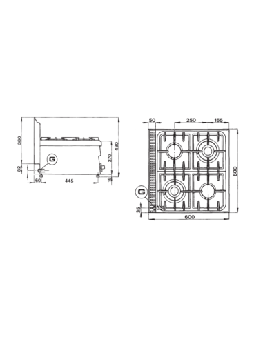 Professional gas stove with 4 burners - Power 2...