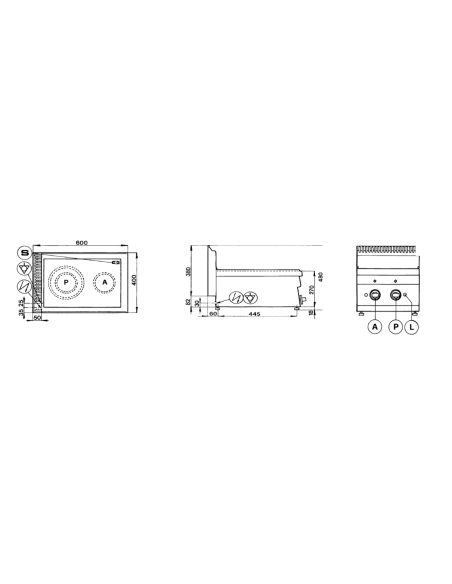 Professional glass-ceramic stove with 2 cooking zones - Power 1xkW 1.8 + 1xkW 2.5 - Cm 40 x 60 x 27 h