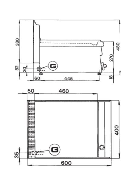 Fry top professionale a gas con piastra liscia in acciaio - Potenza kW 5.1 -Cm 40 x 60 x 27 h