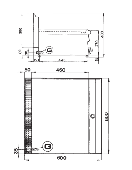 Professional gas fry top with steel grooved plate - Power kW 10.2 - Cm 60 x 60 x 27 h