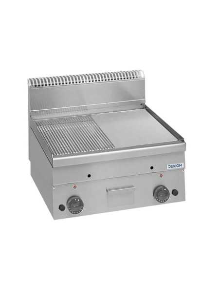 Fry top professionale a gas con piastra 1/2 liscia 1/2 rigata in acciaio - Potenza kW 10.2 - Cm 60 x 60 x 27 h