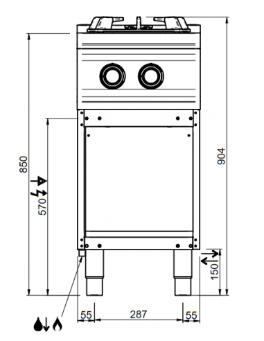 Cucina professionale a gas con 2 fuochi -...