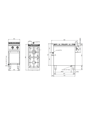 Professional gas stove with 2 burners - Power...