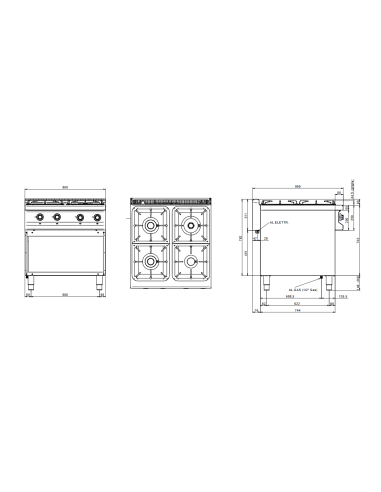 Professional gas stove with 4 burners - Power 4...