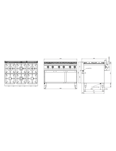 Professional gas stove with 6 burners - Power 6...