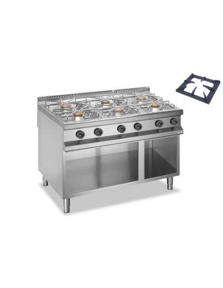 Professional gas stove with 6 burners - Power 6 x kW 5.5 - Cm 120 x 90 x 85 h