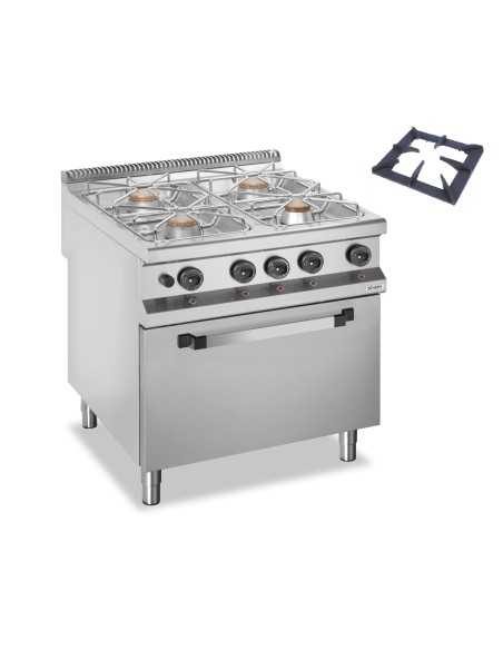 Cocina profesional de gas con 4 quemadores - Energía 4 x kW 5.5 - Horno eléctrico - Cm 80 x 90 x 85 h