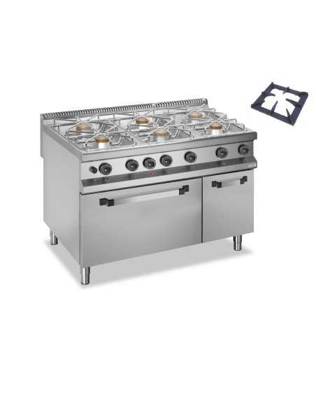 Cocina de gas profesional con 6 quemadores - Energía 3 x kW 7 + 3 x kW 11 - Horno de gas - Cm 120 x 90 x 85 h