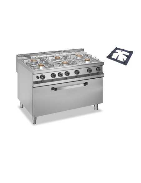 Cocina de gas profesional con 6 quemadores - Energía 3 x kW 7 + 3 x kW 11 - Horno de gas - Cm 120 x 90 x 85 h