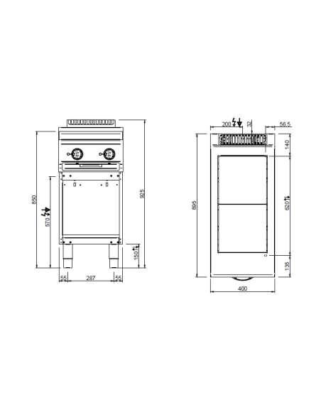Cocina eléctrica profesional con 2 placas cuadradas rebajadas - Energía 2 x kW 2.5 - cm 40 x 90 x 85 h