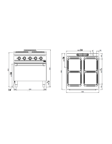 Cocina eléctrica profesional con 4 placas...