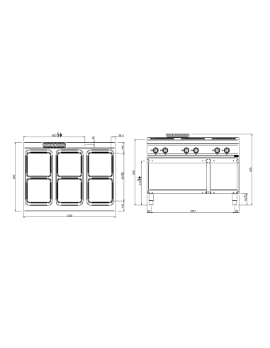 Professional electric stove with 6 square...