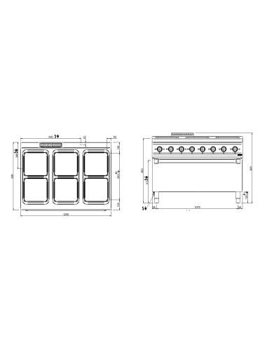 Professional electric stove with 6 square...