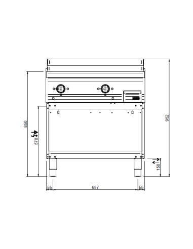 Professional gas fry top with smooth plate/...