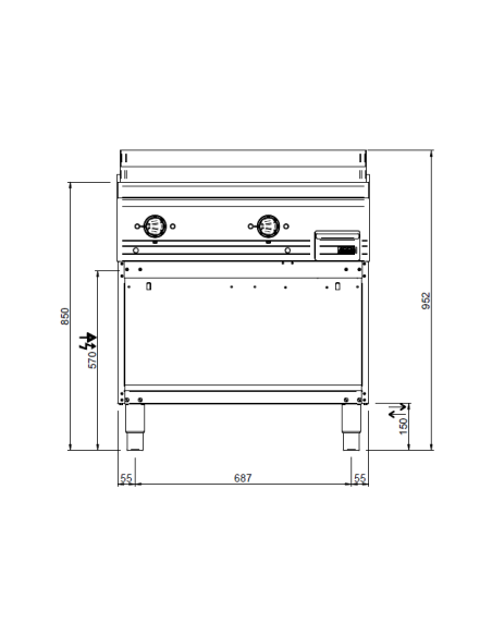 Fry top professionale a gas con piastra liscia/ rigata cromata - Potenza kW 8 x 2 - Cm 80 x 90 x 85 h