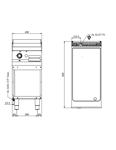 Professional electric fry top with smooth chrome plate - Power kW 6 - Cm 40 x 90 x 85 h
