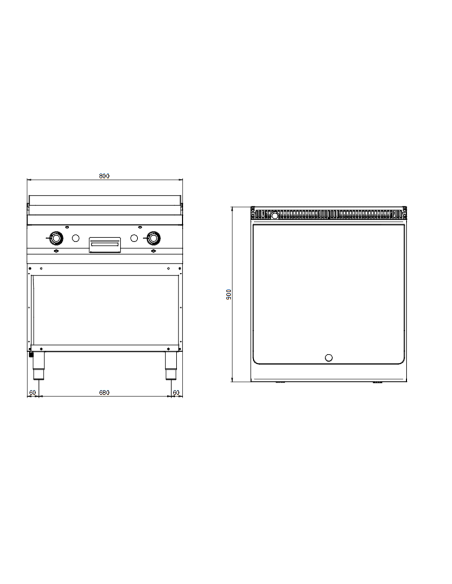 Professional electric fry top with smooth plate - Power kW 6 x 2 - Cm 80 x 90 x 85 h