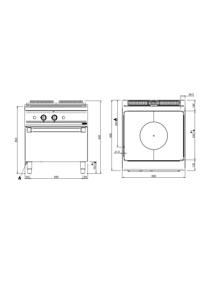 All-plate professional gas stove - Power Kw 12 - Gas oven - Cm 80 x 90 x 85 h