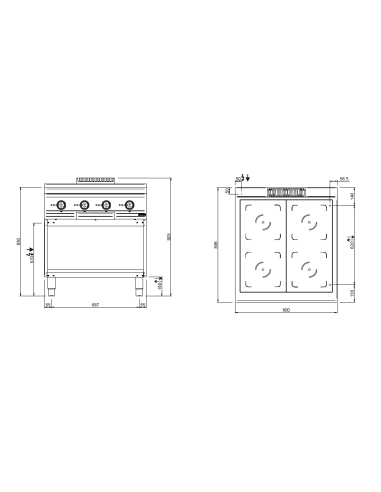 Professional induction stove with 4 inductors -...