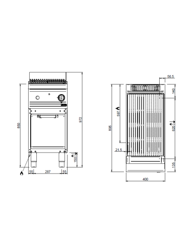 Lava stone grill - 1 cooking zone - cm 40 x 90...