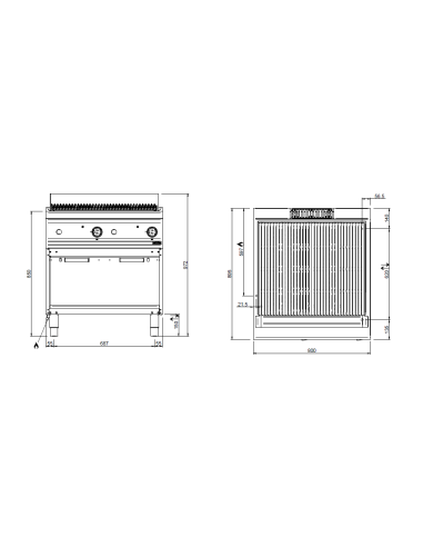 Lava stone grill - 2 cooking zones - cm 80 x 90...