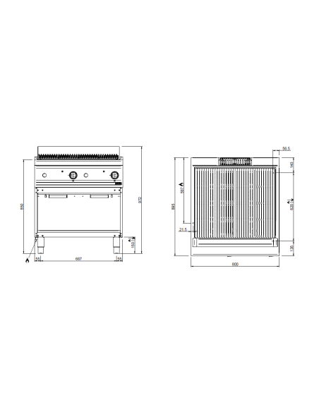 Lava stone grill - 2 cooking zones - cm 80 x 90 x 85 h