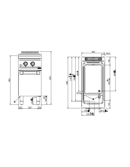 Professional gas pasta cooker with 1 tank 40 liters - Cm 40 x 90 x 85 h