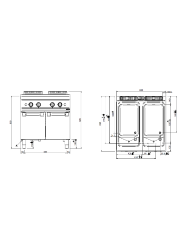 Cocedor de pasta a gas profesional con 2...